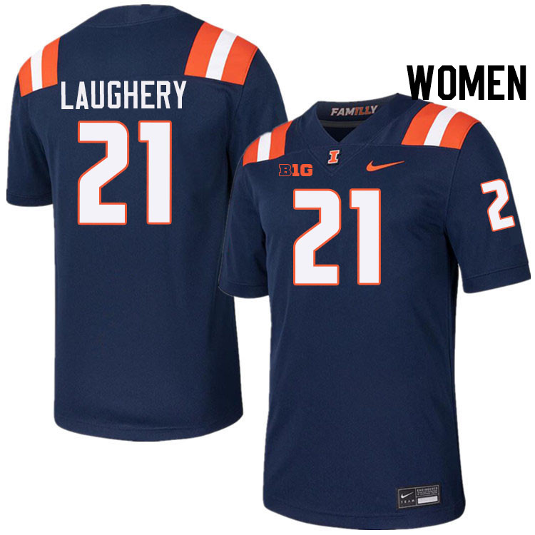 Women #21 Aidan Laughery Illinois Fighting Illini College Football Jerseys Stitched-Navy